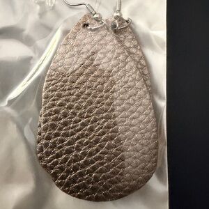 Metallic Teardrop Leather Earrings - Shimmery Taupe